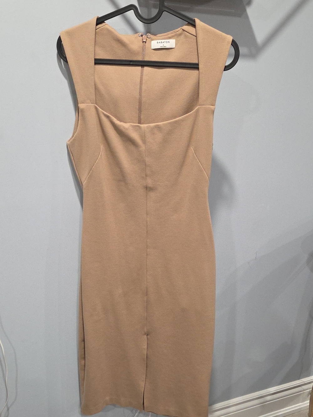 Babaton Beige Square-Neck Midi Sheath Dress Sz6